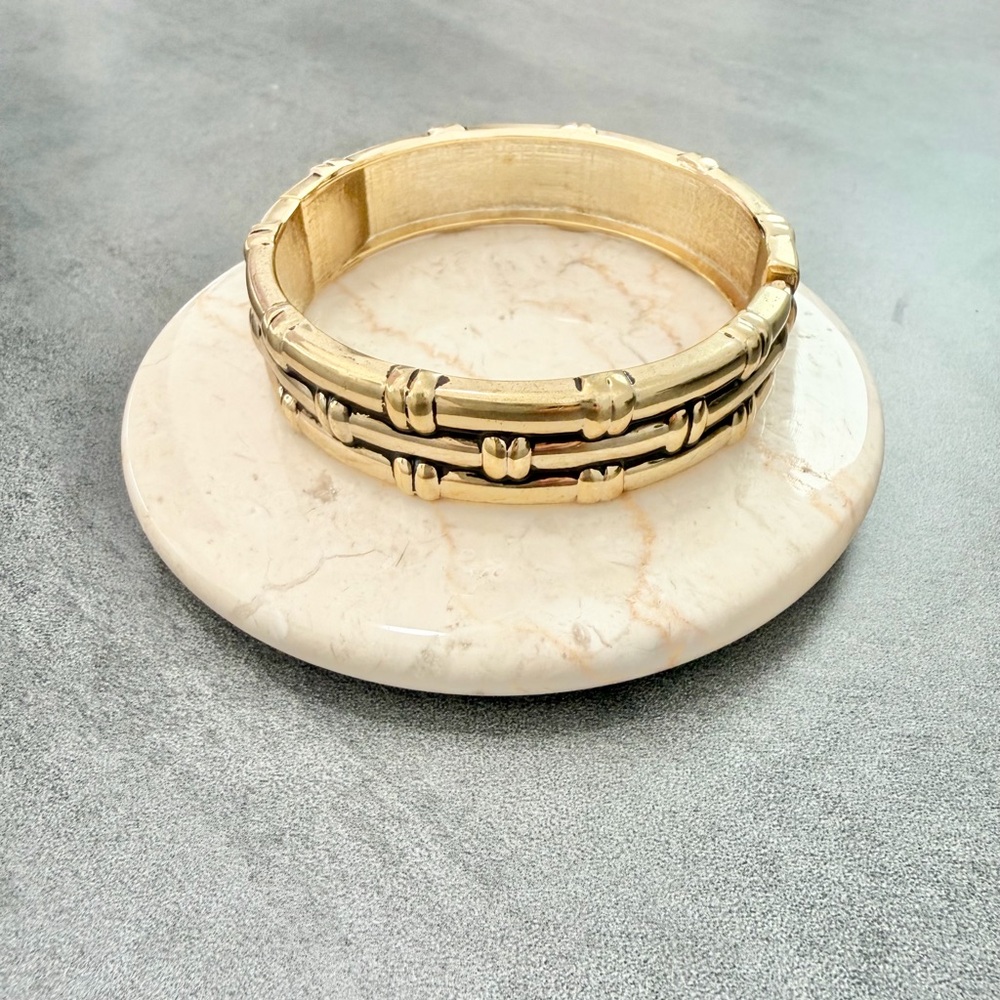 Vintage Gold-Tone Bamboo Style Clapper Bangle Hinge Stackable Bracelet